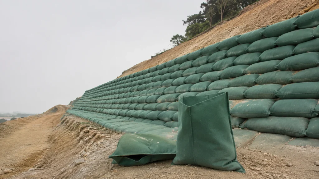 Green sandbag terraced slope protection project
