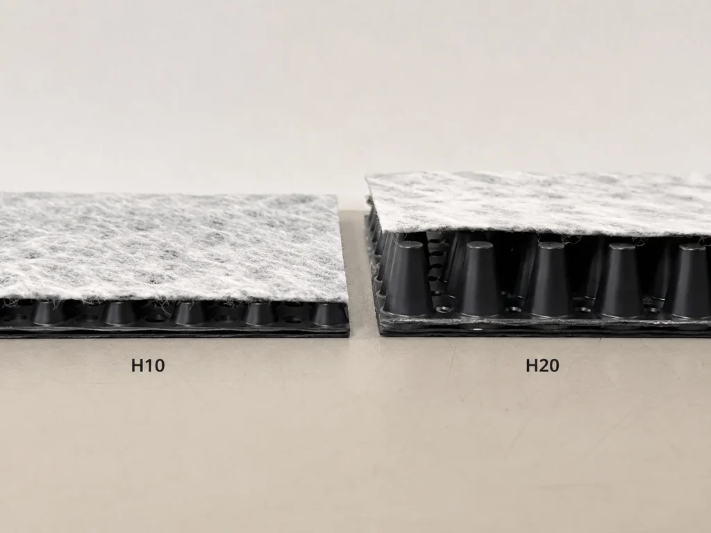 composite drainage board H10 H20 dimple height comparison
