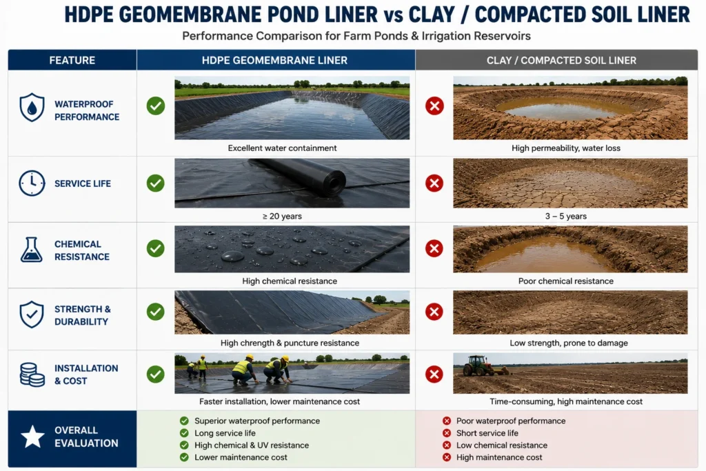 Pond liner system cross section with geotextile underlay and anchor trench