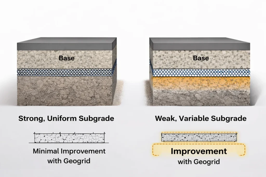 Diagram comparing strong uniform subgrade versus weak variable subgrade conditions
