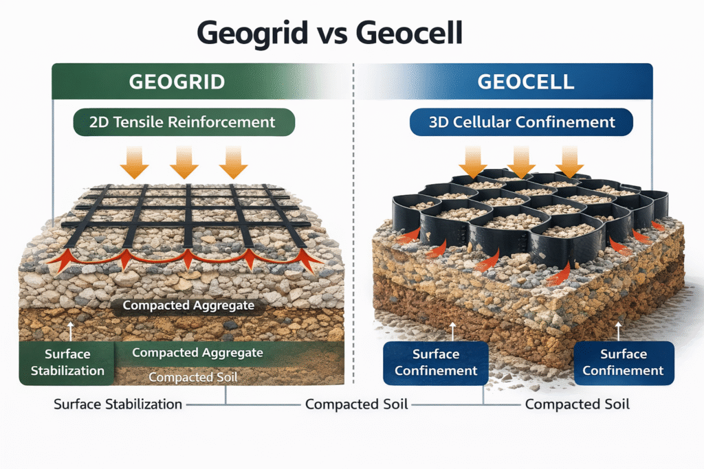 geogrid vs geocell comparison diagram