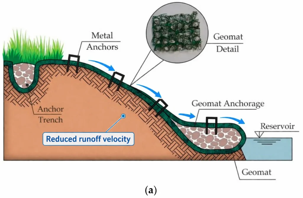 Geomat fabric works by combining soil retention, runoff control, and root reinforcement into one integrated system.