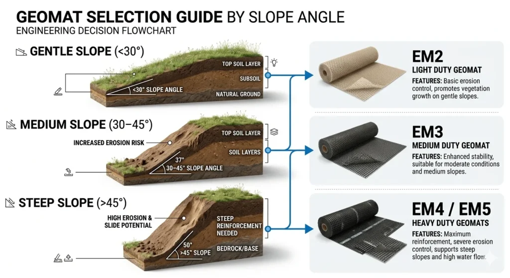 geomat type selection by slope angle EM2 EM3 EM4 EM5