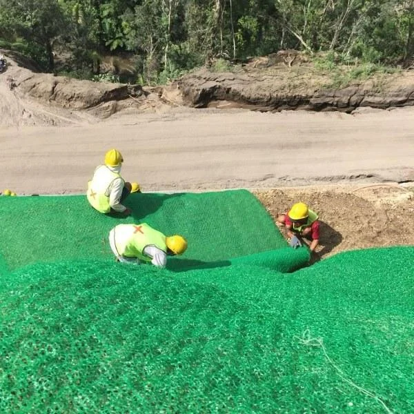 geomat fabric installation on highway slope with U pin fixing