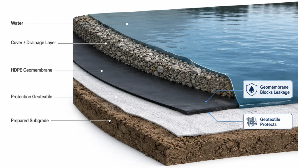 Geomembrane waterproof liner system with geotextile protection layer