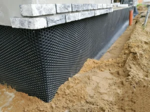 drainage board installed on foundation wall