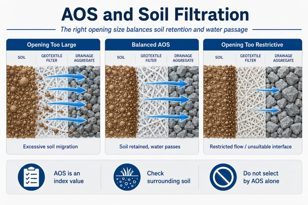 geotextile apparent opening size and soil retention diagram