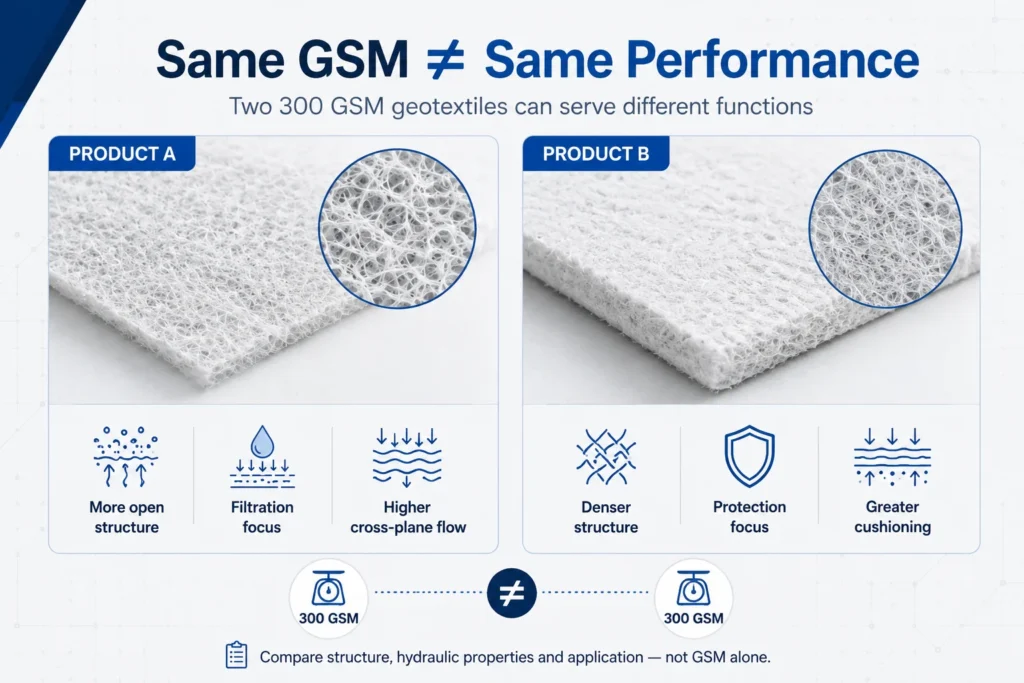 two 300 GSM geotextiles with different structures and applications