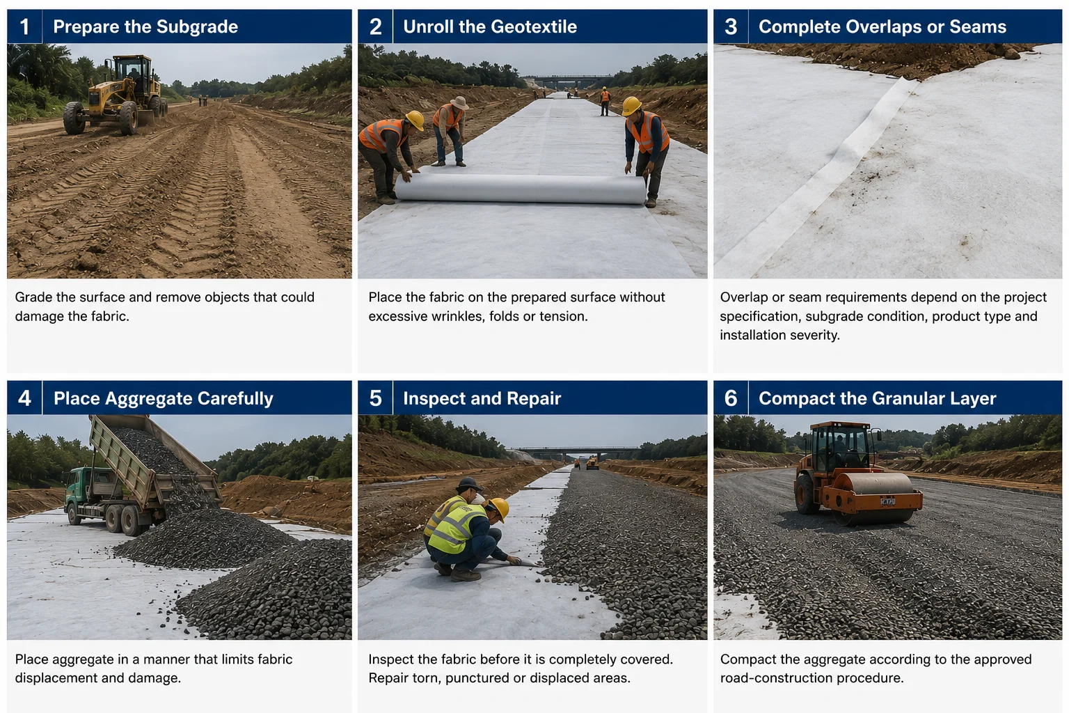 Basic Installation Sequence for Road Geotextile