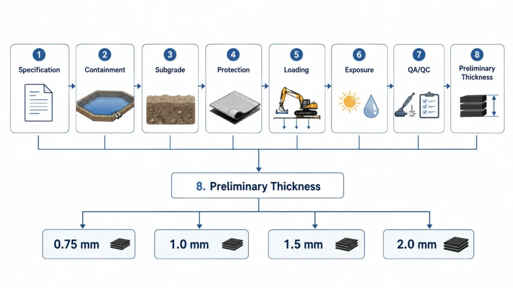 HDPE geomembrane thickness selection factors diagram