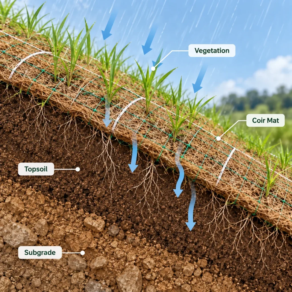 coconut fiber mat erosion control structure