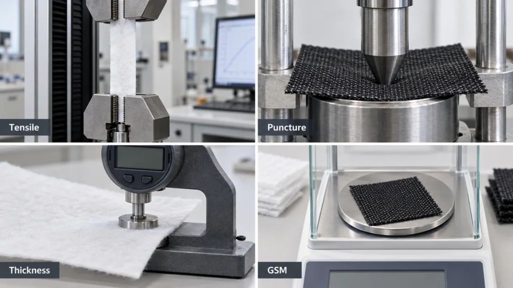 geotextile tensile puncture thickness and quality testing